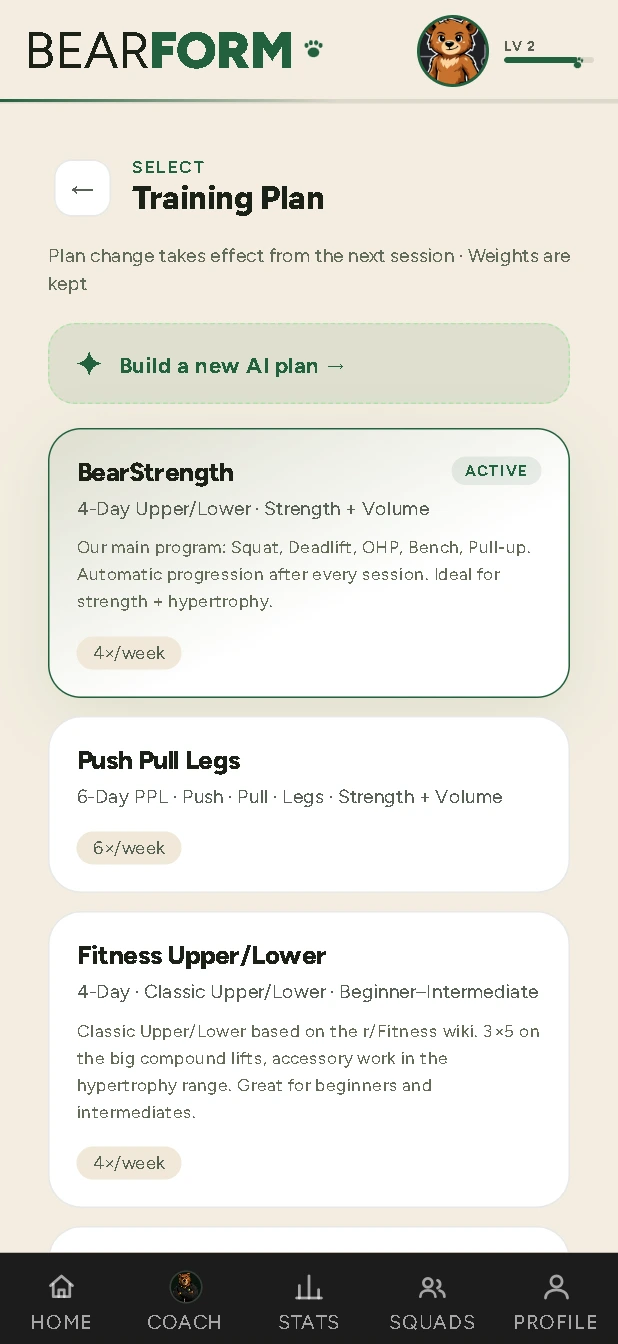 Training plan picker